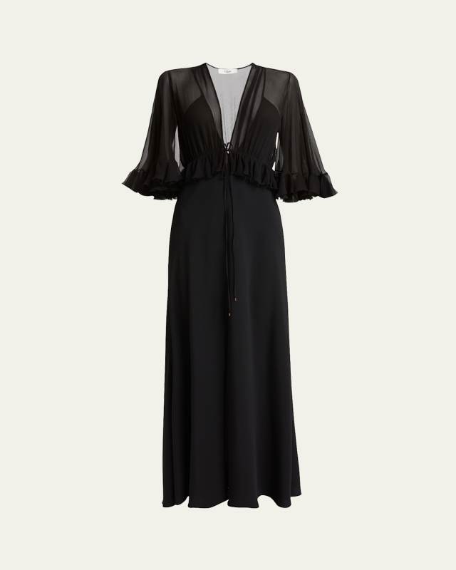 Ruffle Shrug Silk Maxi Dress